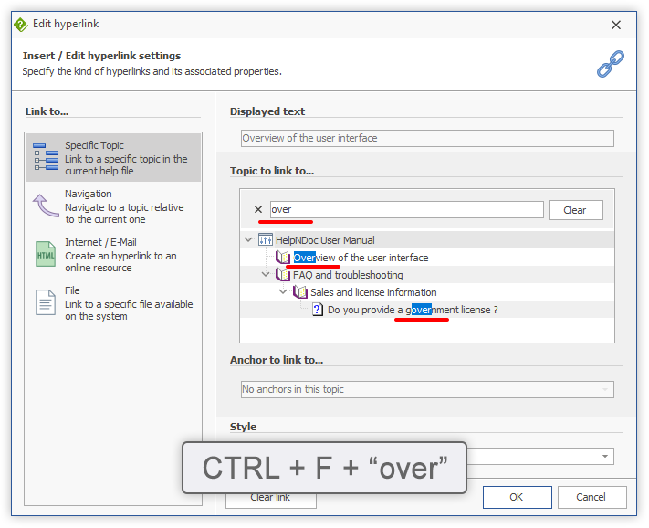 Insérer un filtre de lien hypertexte