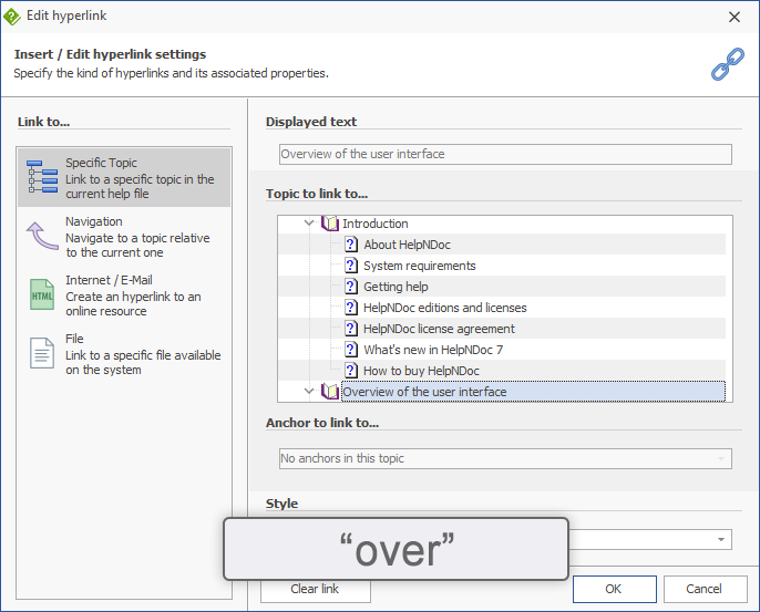 Insérer un repère de lien hypertexte