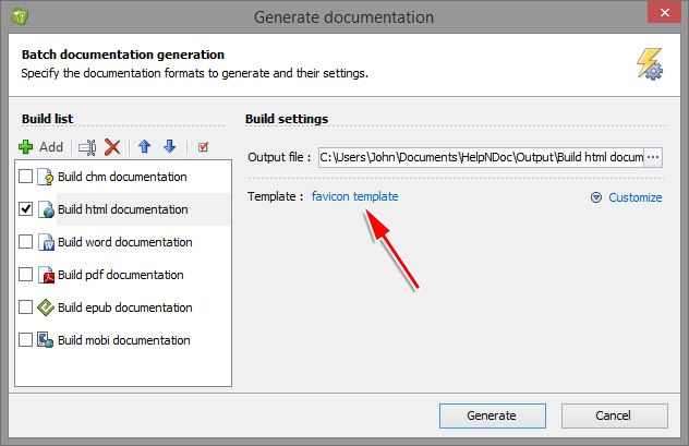 Wählen Sie die Favicon-Vorlage in HelpNDoc aus.Doc aus.Doc aus.Doc aus.Doc aus