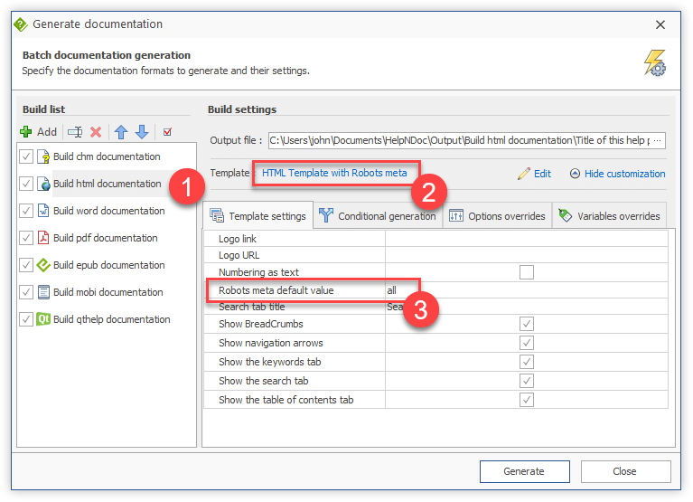 Generate HTML documentation with the new template