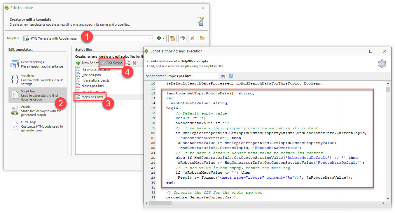 Handle topic properties in template