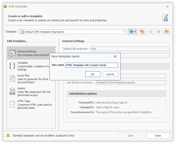 Vorlagen-Editor: Erstellen einer neuen HTML-Vorlage 