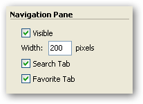 Navigation pane's options