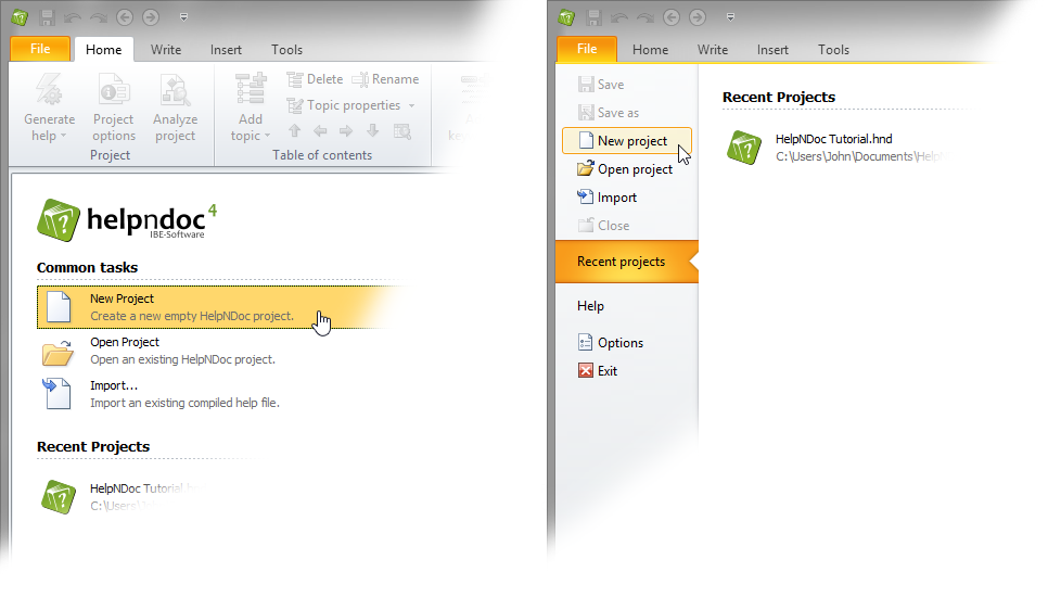 How to create new HelpNDoc projects