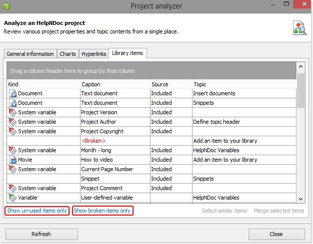 exclude table of contents helpndoc