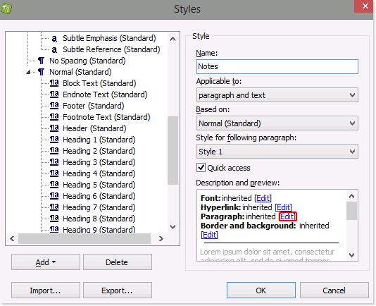 Define paragraph settings