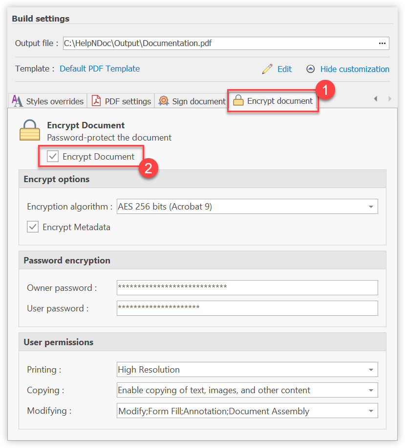 How to generate an encrypted password-protected PDF document