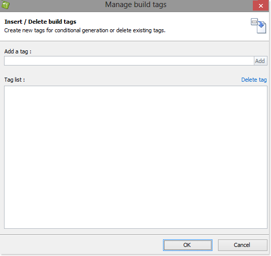 Das "Build-Tags verwalten"-Fenster