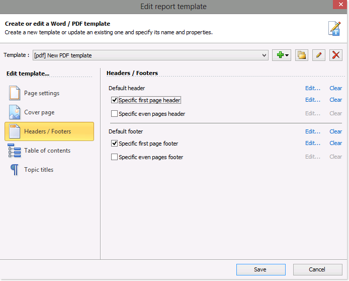 Customize headers and footers