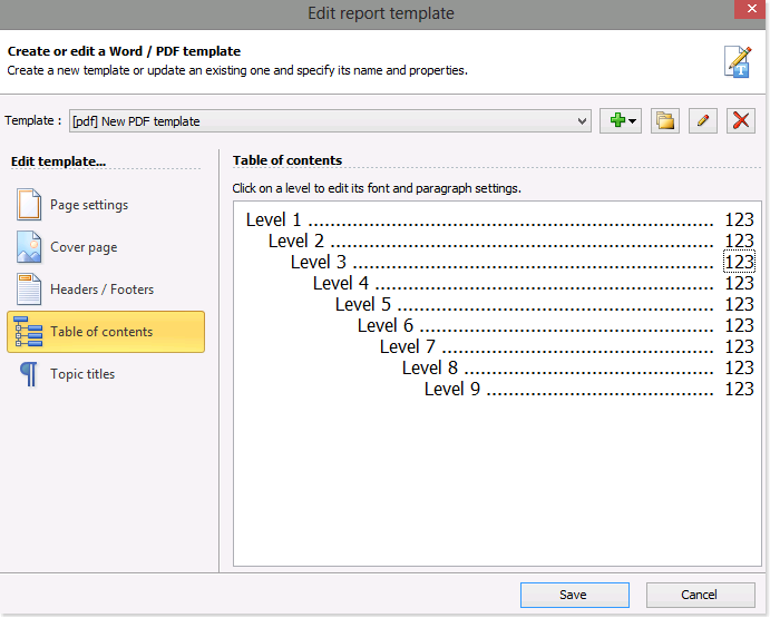 Customize the table of contents