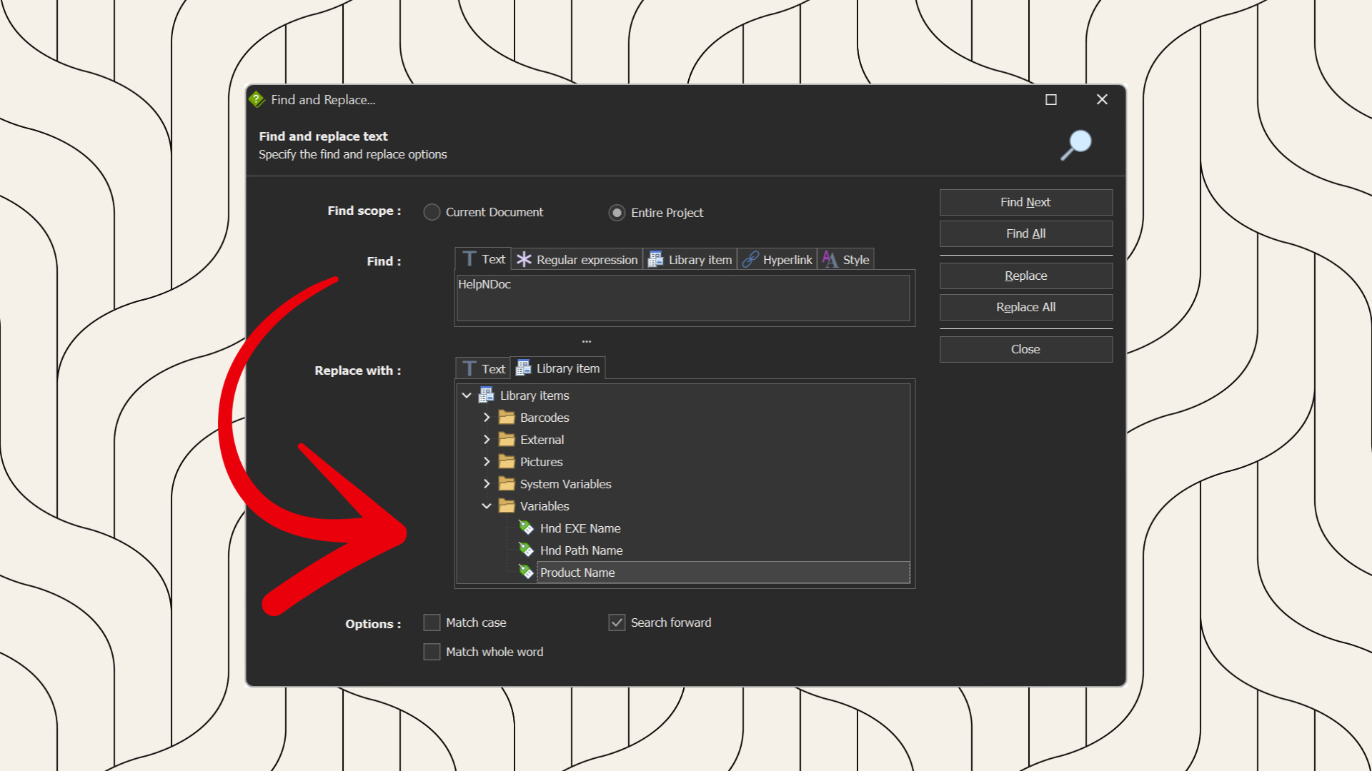 Find and Replace by variable in HelpNDoc [variable]