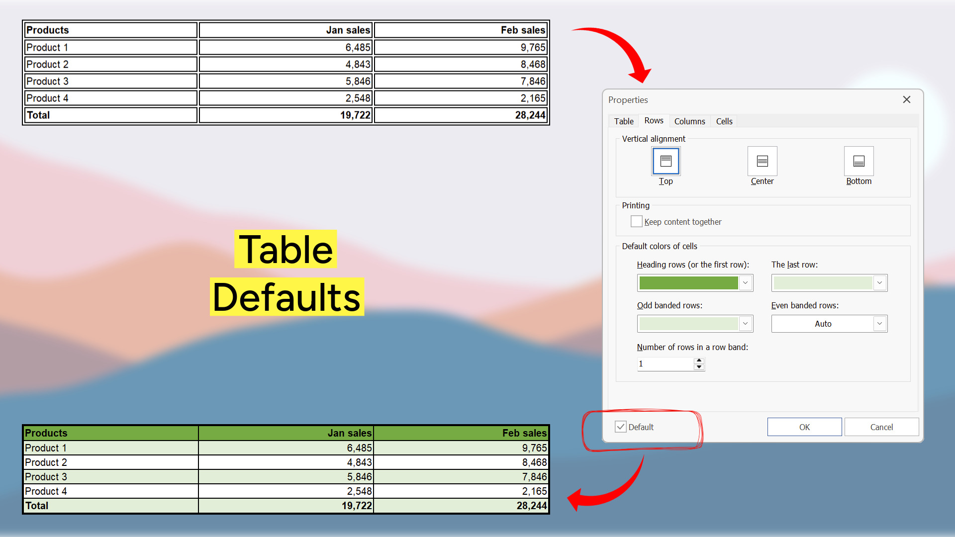 Default table settings [table]